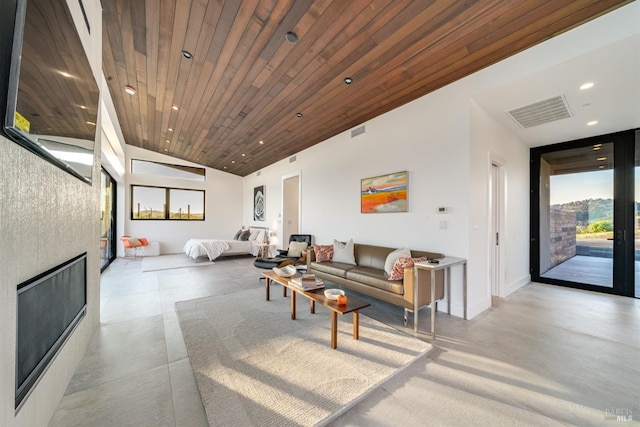 3400 Atlas Peak Rd, Napa, CA 94558 - living room featuring recessed lighting, wood ceiling, visible vents, and lofted ceiling