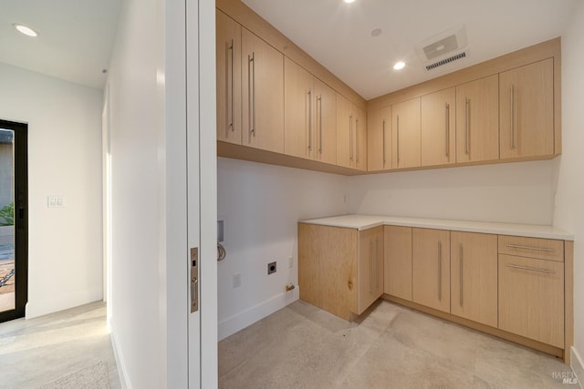 3400 Atlas Peak Rd, Napa, CA 94558 - laundry room featuring cabinet space, visible vents, hookup for an electric dryer, and recessed lighting