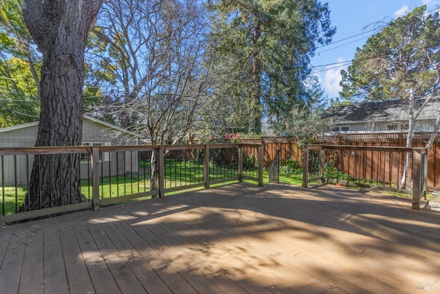 wooden terrace featuring fence