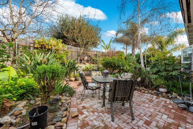 view of patio / terrace with a fenced backyard and outdoor dining area