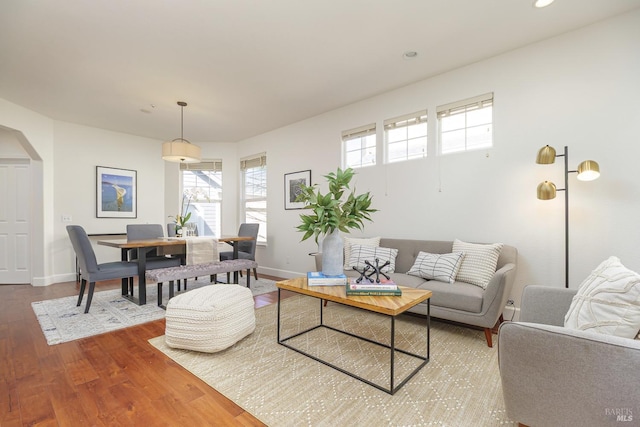 8 June Ct, Fairfax, CA 94930 - living area with wood finished floors, arched walkways, baseboards, and recessed lighting