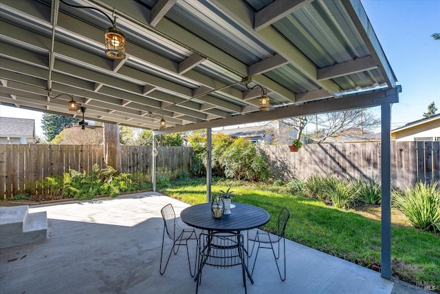 view of patio with outdoor dining area and a fenced backyard