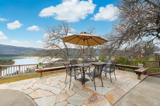 1011 Steele Canyon Rd, Napa, CA 94558 - view of patio / terrace with outdoor dining space and a water and mountain view
