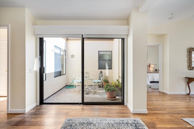 foyer featuring baseboards and wood finished floors