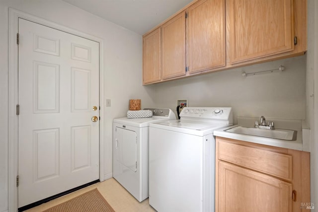 washroom featuring washer and clothes dryer, a sink, and cabinet space