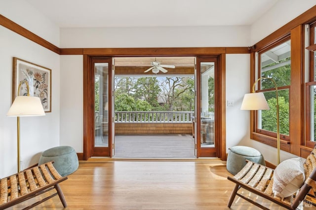 interior space featuring a healthy amount of sunlight, baseboards, and wood finished floors