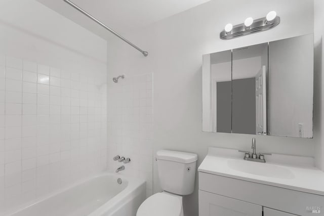 full bathroom featuring shower / tub combination, vanity, and toilet