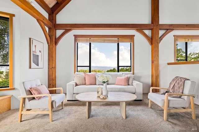 sunroom / solarium with lofted ceiling with beams