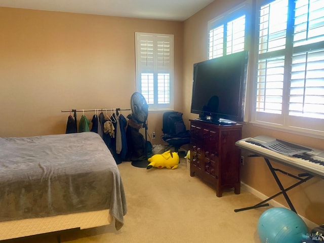 bedroom featuring carpet flooring and multiple windows