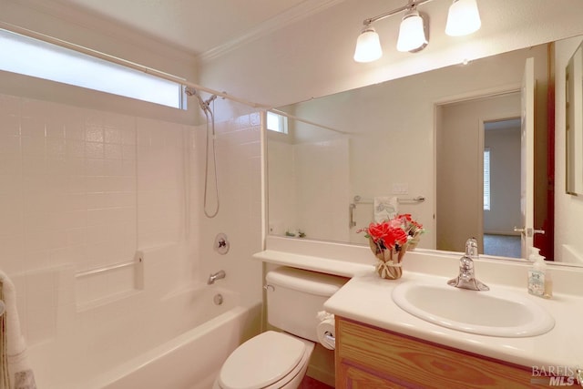 bathroom featuring  shower combination, vanity, and toilet