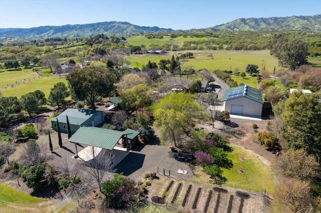 birds eye view of property featuring a rural view and a mountain view