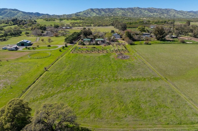 birds eye view of property with a mountain view and a rural view