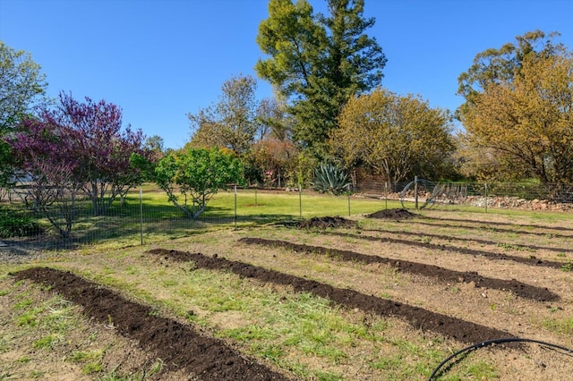 view of yard with a rural view and fence