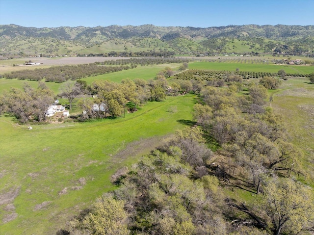 bird's eye view featuring a rural view and a mountain view