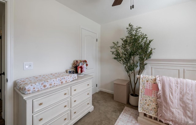 bedroom featuring a ceiling fan and carpet floors