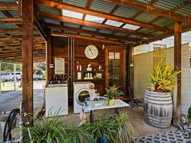 exterior space featuring washing machine and clothes dryer