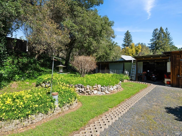 view of yard featuring gravel driveway and a carport