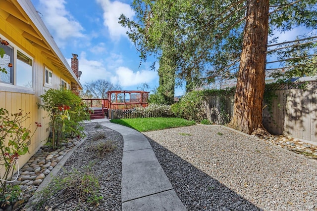 view of yard featuring a deck and a fenced backyard