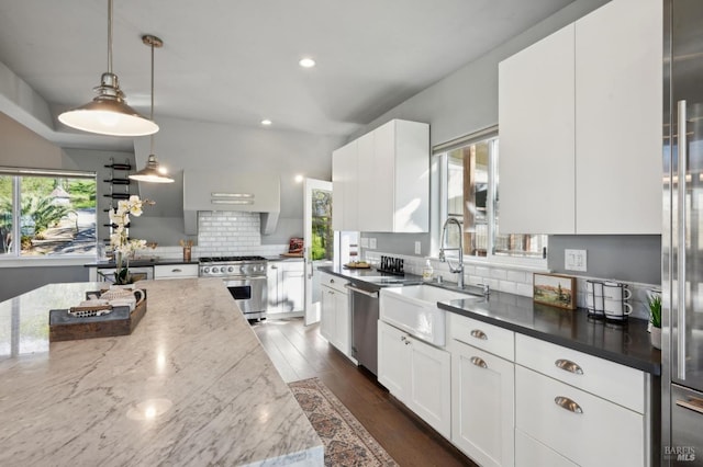 3292 Holland Dr, Santa Rosa, CA 95404 - kitchen with a sink, decorative backsplash, high quality appliances, and a healthy amount of sunlight