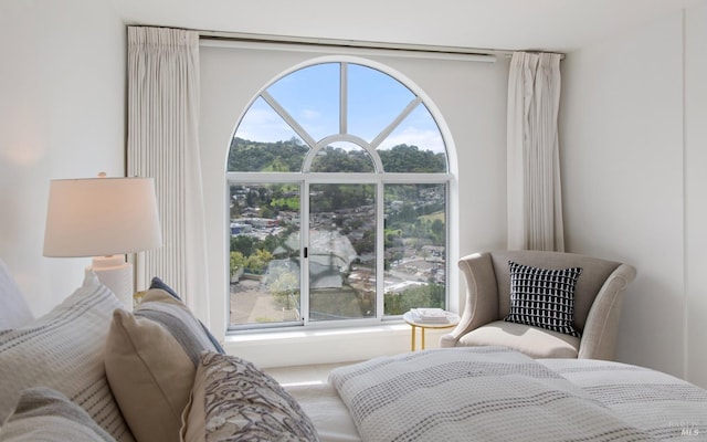 carpeted bedroom featuring multiple windows