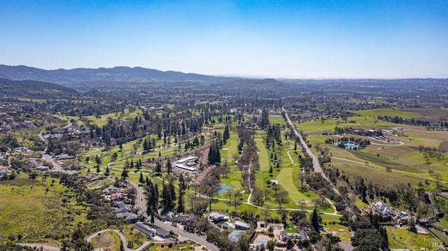 drone / aerial view featuring a mountain view