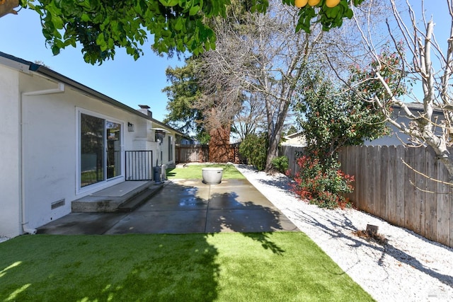 view of yard with a patio area and a fenced backyard