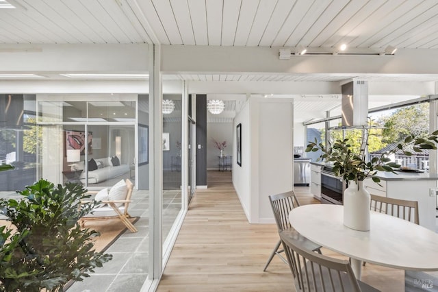 interior space featuring wooden ceiling