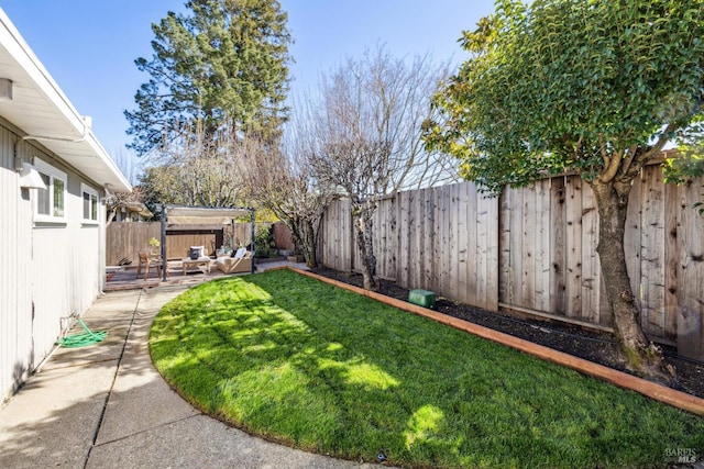 view of yard with a patio area and a fenced backyard