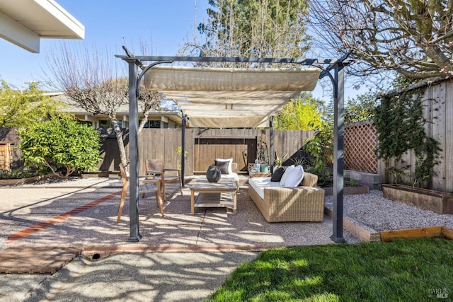 view of patio with a pergola and a fenced backyard