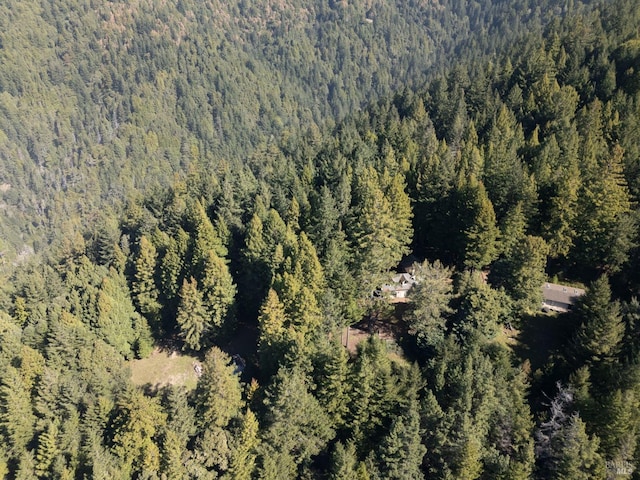 birds eye view of property with a wooded view