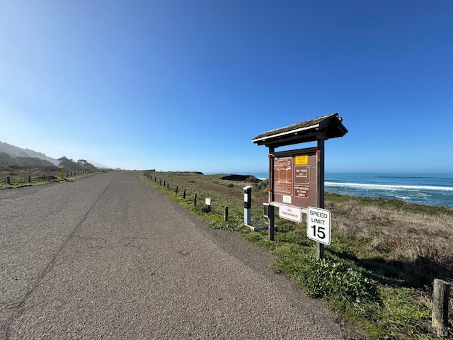 view of road with a water view