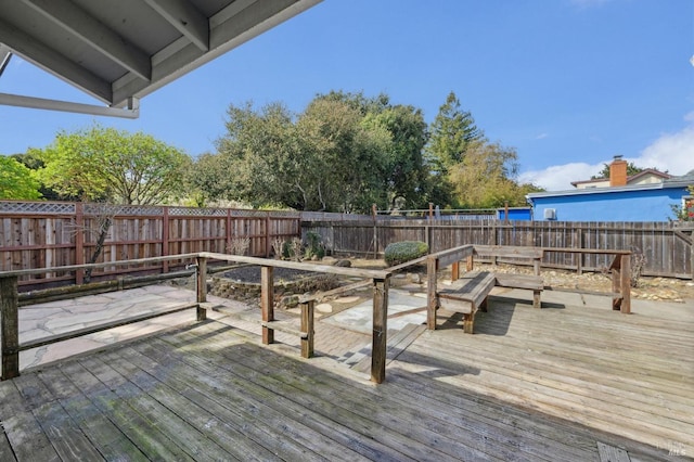 wooden deck featuring a fenced backyard