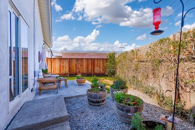 view of yard with a patio area and a fenced backyard