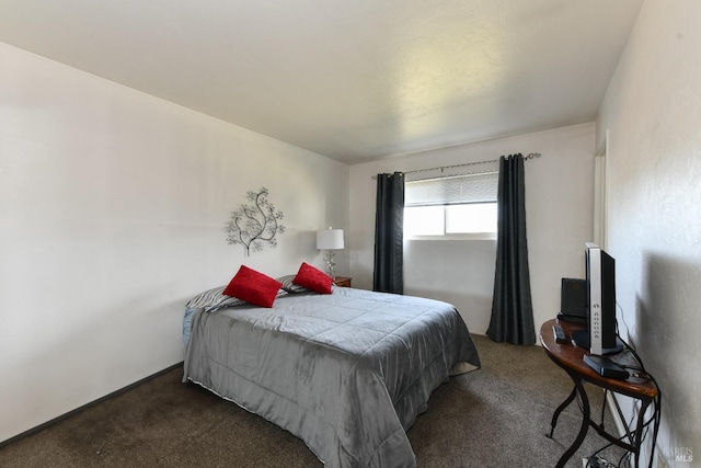 bedroom featuring dark carpet