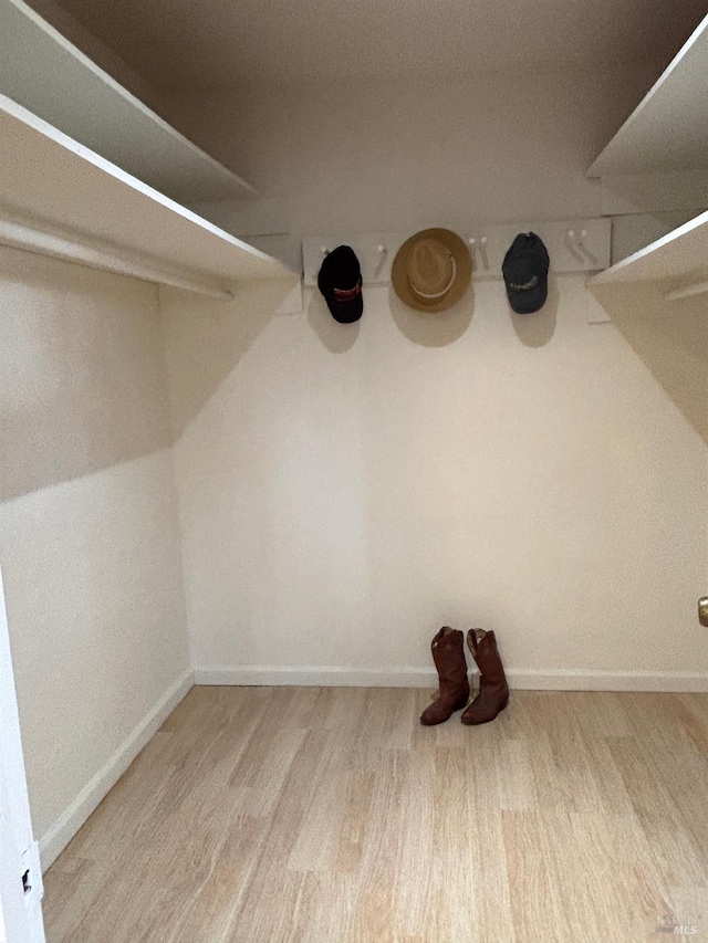 walk in closet with wood finished floors