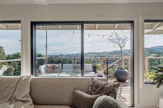 living room with a mountain view