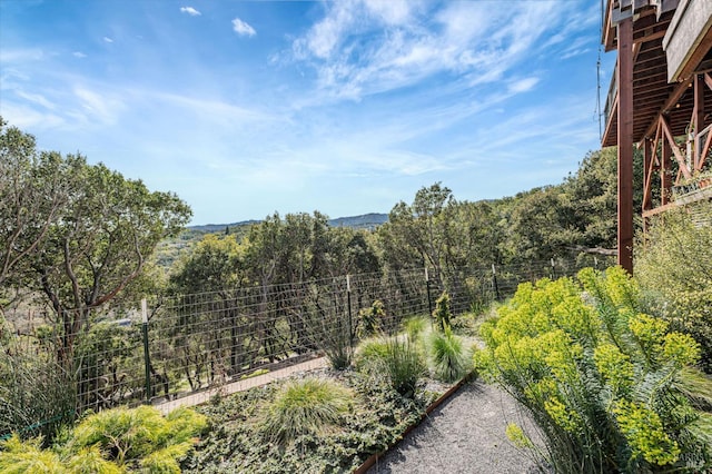 exterior space with a wooded view