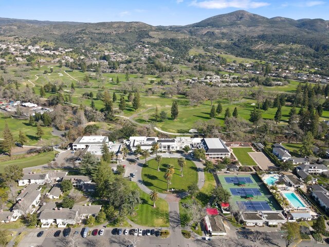 drone / aerial view featuring a mountain view