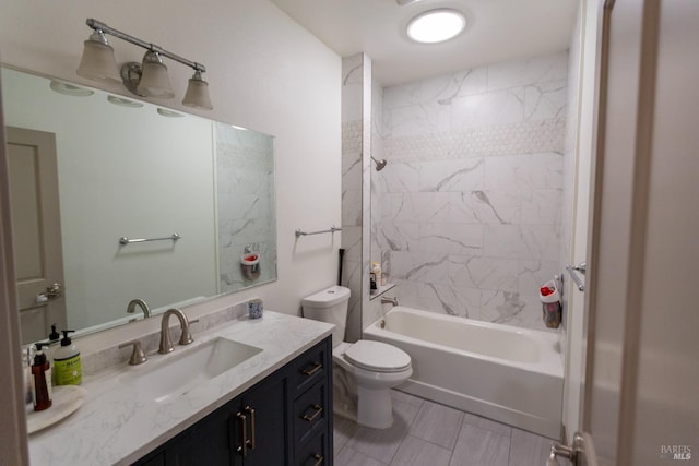 full bath with shower / bathtub combination, toilet, and vanity