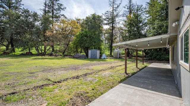 view of yard featuring an outbuilding and a shed