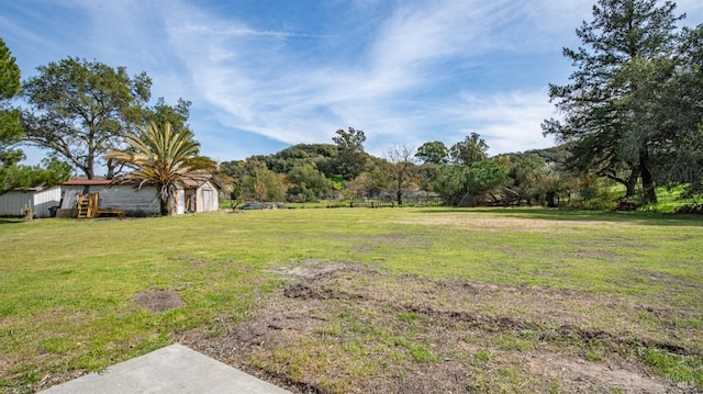 view of yard with an outbuilding