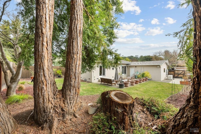 view of yard with a fenced backyard and a patio area