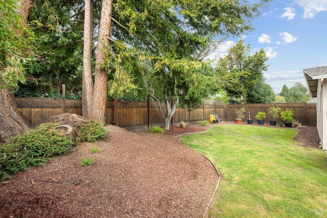 view of yard with a fenced backyard