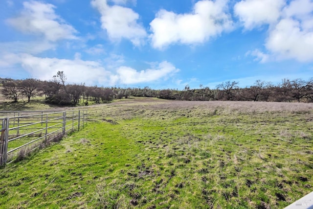 view of yard with a rural view and fence