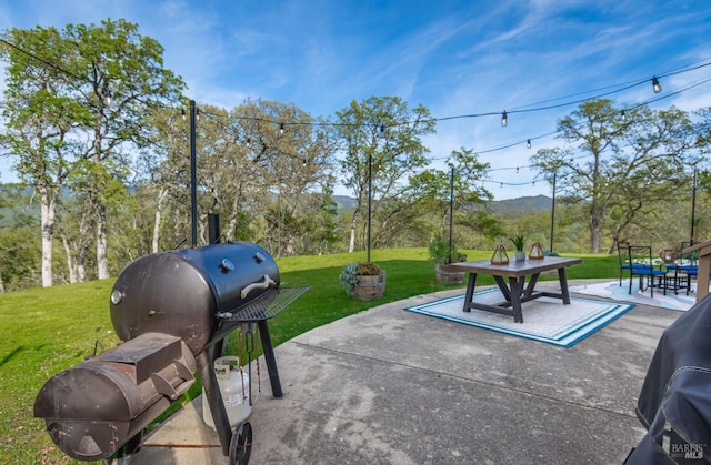 view of patio with a mountain view