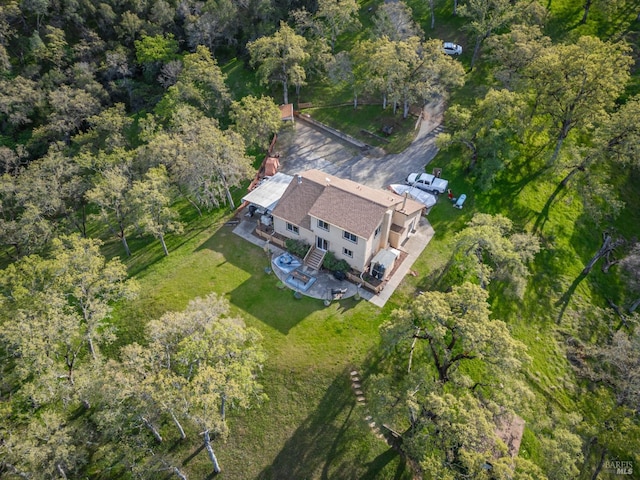 aerial view with a wooded view