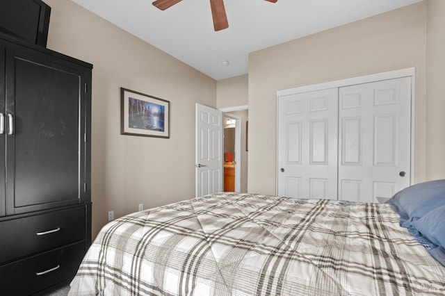 bedroom with a closet and ceiling fan