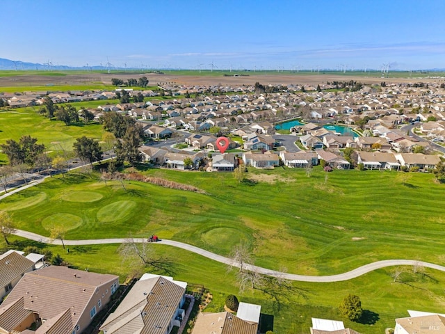 aerial view featuring a residential view and golf course view