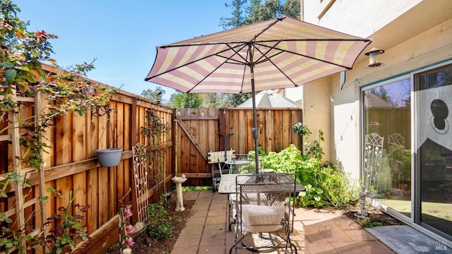 view of patio / terrace with a fenced backyard and a gate