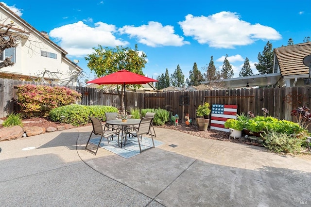 view of patio / terrace with outdoor dining space and a fenced backyard